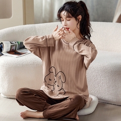 Bộ đồ ngủ thun gân cao cấp họa tiết họa hình dể thương thu đông mới nhất D542240