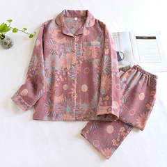 Bộ Đồ Ngủ Pyjama Vải Xô Cotton Jacquard Dài Tay Họa Tiết Vintage