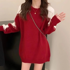 Áo Sweater len dệt kim phối cánh tay tương phản phong cách Hàn Quốc xu hướng thu đông mới D362240