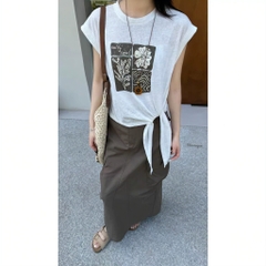 Set 2 món: Áo thun buộc dây Hàn + Chân váy B462