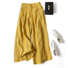Quần Culottes Linen Cotton Ống Rộng Cạp Cao