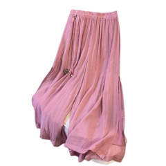 Quần Culottes Xẻ Hông Vải Lanh Cạp Cao Ống Rộng Xếp Nếp Thoáng Mát