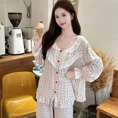Bộ Đồ Ngủ Lụa Cotton Cao Cấp Mới Cho Nữ, Cổ Tròn Họa Tiết hoa nhí Sang Trọng DN156250