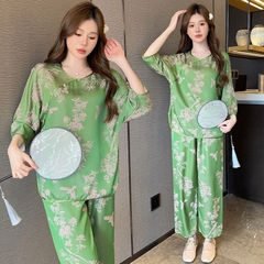 Bộ đồ ngủ nữ xuân thu dài tay lụa băng mỏng jacquard XINY DN107250