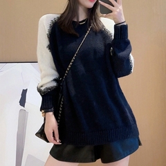 Áo Sweater len dệt kim phối cánh tay tương phản phong cách Hàn Quốc xu hướng thu đông mới D362240