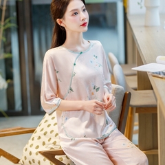 Bộ đồ ngủ cao cấp phong cách Trung Hoa lụa băng jacquard họa tiết nhẹ nhàng XINY DN109250
