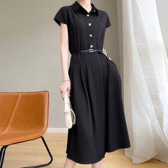 Đầm Sơ Mi Ngắn Tay Chất Acetate Phong Cách Hepburn Pháp Thanh Lịch