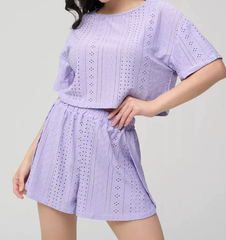 Bộ đồ ngủ 2 mảnh tay ngắn quần short - vải dệt lỗ thoáng mát
