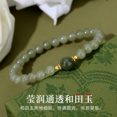 Vòng tay phong thủy ngọc bích Hetian bạc S925 cao cấp TS104240