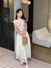 Set 2 món tân trung hoa: Áo cổ đứng + Chân váy B202