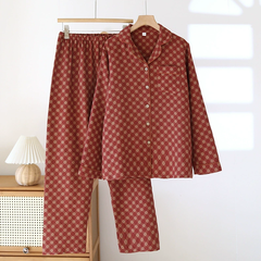 Bộ Đồ Ngủ Pyjama Vải Xô Cotton Jacquard Dài Tay Họa Tiết Vintage