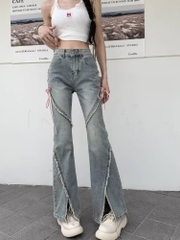 Quần jean cạp cao ống xẻ tà phối dáng dài  QJ027250