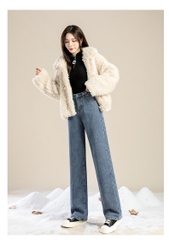 Quần jeans ống đứng Form rộng lót nhung dày ấm áp cho mùa thu đông XINY QJ038250