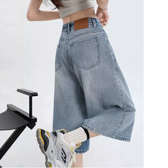 Quần Jean Nữ Ống Rộng Dáng Lửng Cạp Cao Cổ Điển - Chất Denim Co Giãn, Tôn Dáng Che Bắp, Cỡ Lớn