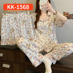 Bộ Đồ Ngủ Nữ Vải Nhăn 3 Món Tay Ngắn - Họa Tiết Nơ Ngọt Ngào Phong Cách Hàn