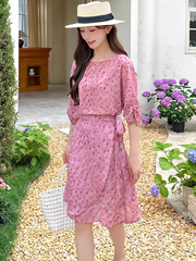 Đầm chấm bi tà quấn tôn eo tay lỡ B585