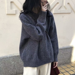 Áo Sweater len dệt kim màu trơn basic cổ tròn kiểu pháp xu hướng thu đông D386240