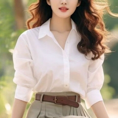 Set đầm áo sơ mi và chân váy kèm belt voan phong cách Hàn Quốc D498240