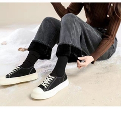 Quần jeans ống đứng Form rộng lót nhung dày ấm áp cho mùa thu đông XINY QJ038250