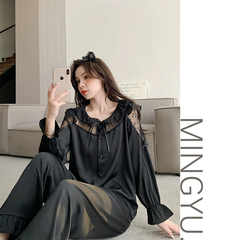 Bộ Đồ Ngủ Nữ Phối Lưới Tay Tùng Bí, Thiết Kế Sang Trọng, Phong Cách Quyến Rũ DN157250