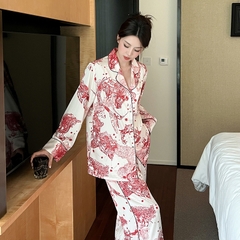 Đồ ngủ Pijama lụa băng cao cấp màu trắng họa tiết tranh mực ​​​​​​​DN425240