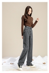 Quần jeans ống đứng Form rộng lót nhung dày ấm áp cho mùa thu đông XINY QJ038250