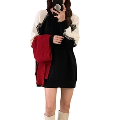 Áo Sweater len dệt kim phối cánh tay tương phản phong cách Hàn Quốc xu hướng thu đông mới D362240