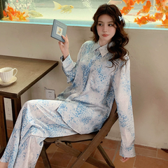 Bộ Đồ Ngủ Dài Áo Sơ Mi Lụa Họa Tiết Đốm Báo, Phong Cách Sang Trọng, Mềm Mại DN160250