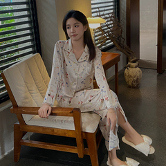Bộ Đồ Ngủ Lụa Băng Mới Cho Nữ Phong Cách Xuân Hè Cao Cấp, Dài Tay Ren DN163250