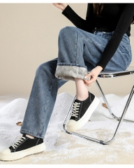 Quần jeans ống đứng Form rộng lót nhung dày ấm áp cho mùa thu đông XINY QJ038250