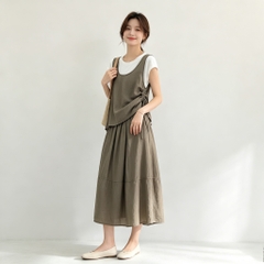 Set 3 món: Áo hai dây + Áo thun ngắn + Chân váy B607