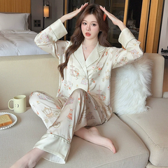 Bộ đồ ngủ lụa băng tay dài phong cách Pháp - vải lụa nhân tạo mát mẻ, nhiều hoạ tiết