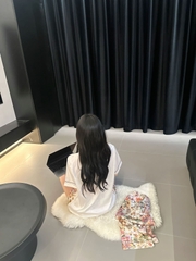 Đồ ngủ Pijama lụa xước hàng hiệu cộc tay họa tiết Hoa Lá DN403240
