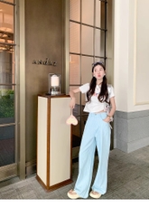 Quần Jean Hồng Nữ Thiết Kế Hè, Cạp Cao, Ống Suông Rộng, Chất Liệu Độc Đáo, Dài Qua Mắt Cá Chân QJ058250