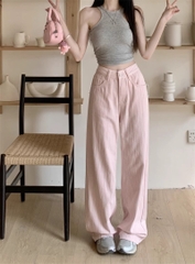 Quần Jean Hồng Nữ Thiết Kế Hè, Cạp Cao, Ống Suông Rộng, Chất Liệu Độc Đáo, Dài Qua Mắt Cá Chân QJ058250