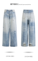 Quần Jean Old Wash Phong Cách Mỹ, Rách Phong Trần, Ống Suông Retro QJ057250