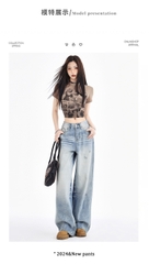 Quần Jean Old Wash Phong Cách Mỹ, Rách Phong Trần, Ống Suông Retro QJ057250
