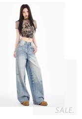 Quần Jean Old Wash Phong Cách Mỹ, Rách Phong Trần, Ống Suông Retro QJ057250