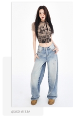 Quần Jean Old Wash Phong Cách Mỹ, Rách Phong Trần, Ống Suông Retro QJ057250