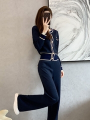 Bộ đồ nữ cao cấp áo cardigan quần ống rộng len dệt kim D521240