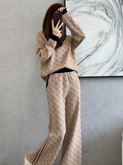 Bộ đồ nữ cao cấp áo hai mảnh quần ống rộng vải Jacquard D522240
