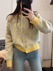Áo len dệt kim cardigan tương phản phong cách Hàn Quốc xu hướng thu đông mới D361240