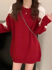 Áo Sweater len dệt kim phối cánh tay tương phản phong cách Hàn Quốc xu hướng thu đông mới D362240