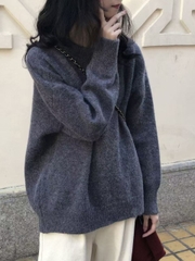 Áo Sweater len dệt kim màu trơn basic cổ tròn kiểu pháp xu hướng thu đông D386240