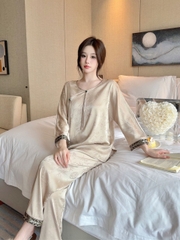 Đồ ngủ Pijama lụa băng vải jacquard cổ điển kiểu Trung Quốc DN424240