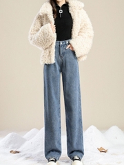Quần jeans ống đứng Form rộng lót nhung dày ấm áp cho mùa thu đông XINY QJ038250