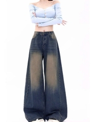 Quần jeans ống rộng retro kiểu dáng thu đông mới, lưng cao, đa năng và thời trang QJ071250