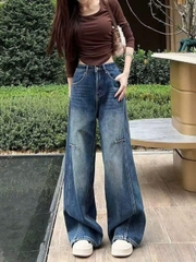 Quần jeans ống rộng thời trang cá tính mùa xuân thu mới, chất liệu cao cấp, rộng rãi, phong cách Hồng Kông QJ074240