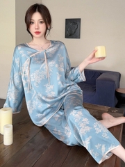 Bộ đồ ngủ nữ xuân thu dài tay lụa băng mỏng jacquard XINY DN107250