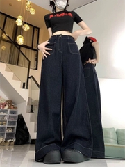 Quần jeans ống rộng lưng cao dáng rộng phong cách retro XINY QJ040250